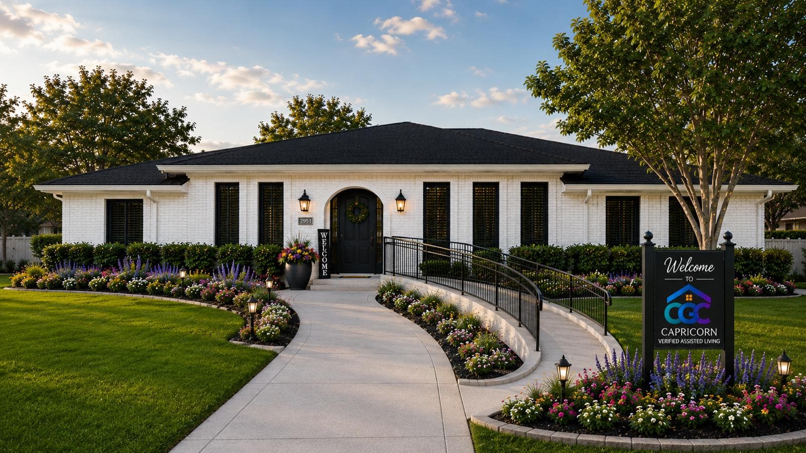 Caregiver with senior resident in a warm residential care home