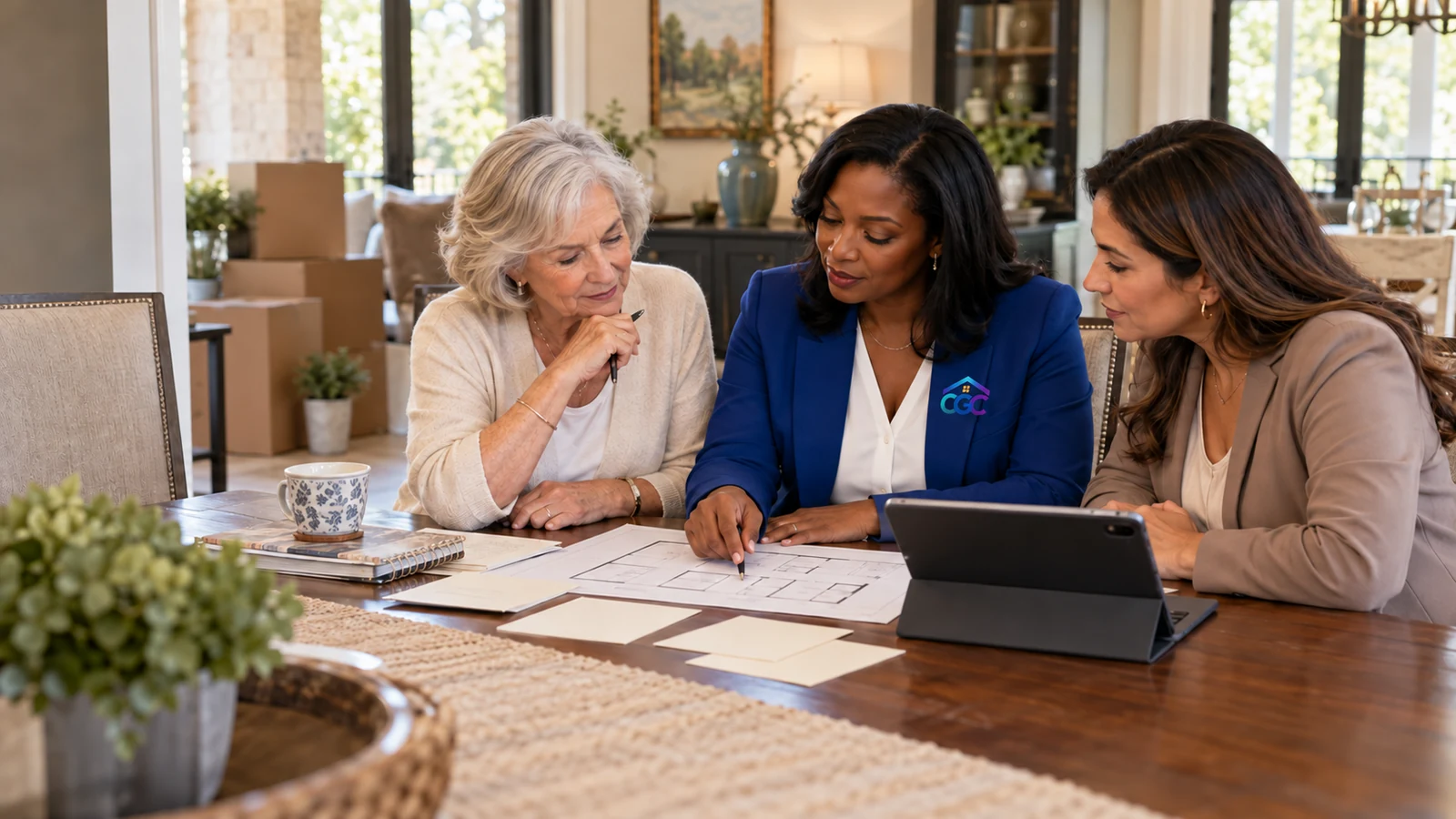 Senior adult and family planning a coordinated transition with a care professional